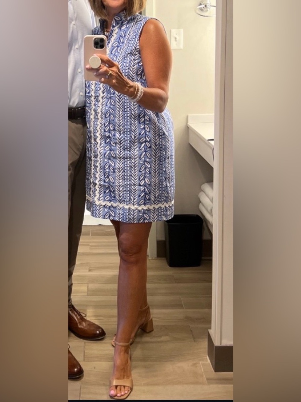 Sail to Sable Blue & White Printed Sleeveless Shift Dress L EUC preppy coastal